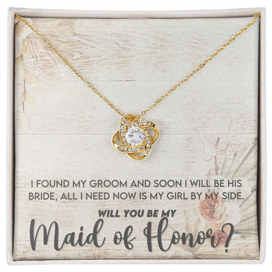 Maid of Honor Proposal Necklace - Bridal Jewelry - Gold Love Knot Pendant-FashionFinds4U