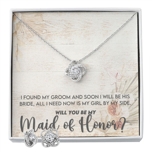 Maid of Honor Proposal Necklace - Bridal Jewelry - Love Knot Pendant Earring Set-FashionFinds4U