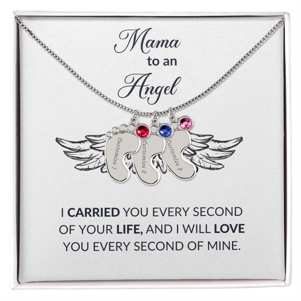 Mama To An Angel Baby -Baby Feet Birthstone Engraved Necklace-FashionFinds4U