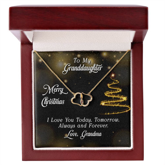 Merry Christmas Granddaughter 10K Gold Diamond Infinity Hearts Necklace-FashionFinds4U