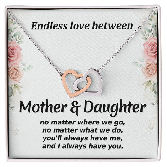 Mother Daughter No Matter Where We Go Interlocking Hearts Necklace Gift-FashionFinds4U
