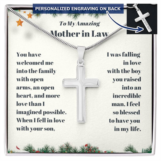 Mother in Law- Christmas - Personalized Cross Necklace