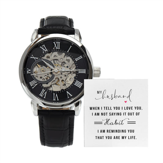 My Husband Men's Openwork Watch with Lighted Gift Box-FashionFinds4U