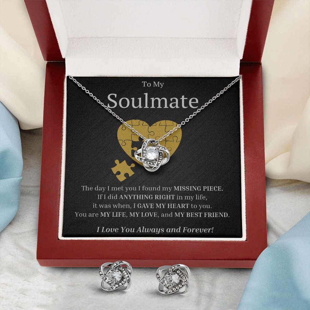 My Soulmate My Missing Piece Love Knot Necklace And Earring Set-FashionFinds4U