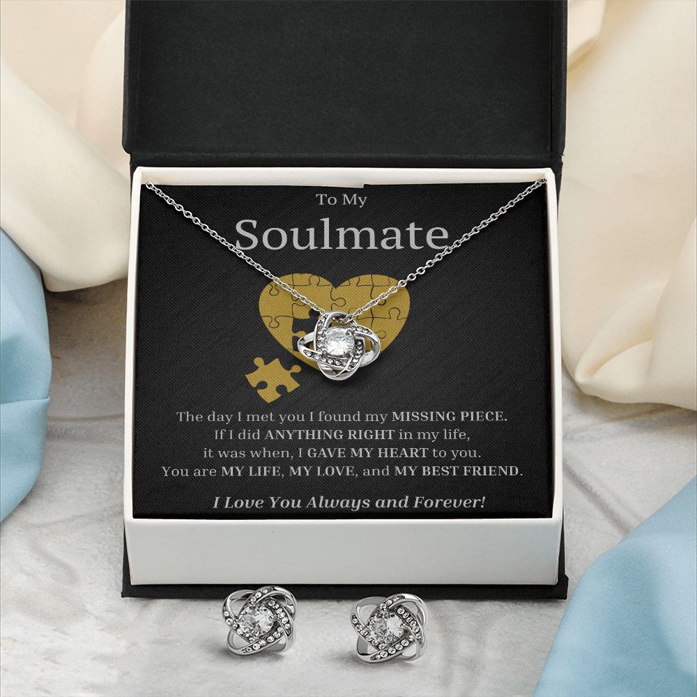 My Soulmate My Missing Piece Love Knot Necklace And Earring Set-FashionFinds4U