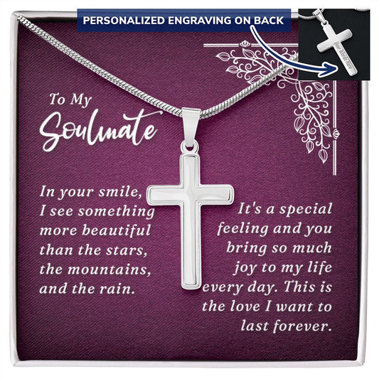 My Soulmate -  Your Smile - Engraved Stainless Steel Cross-FashionFinds4U