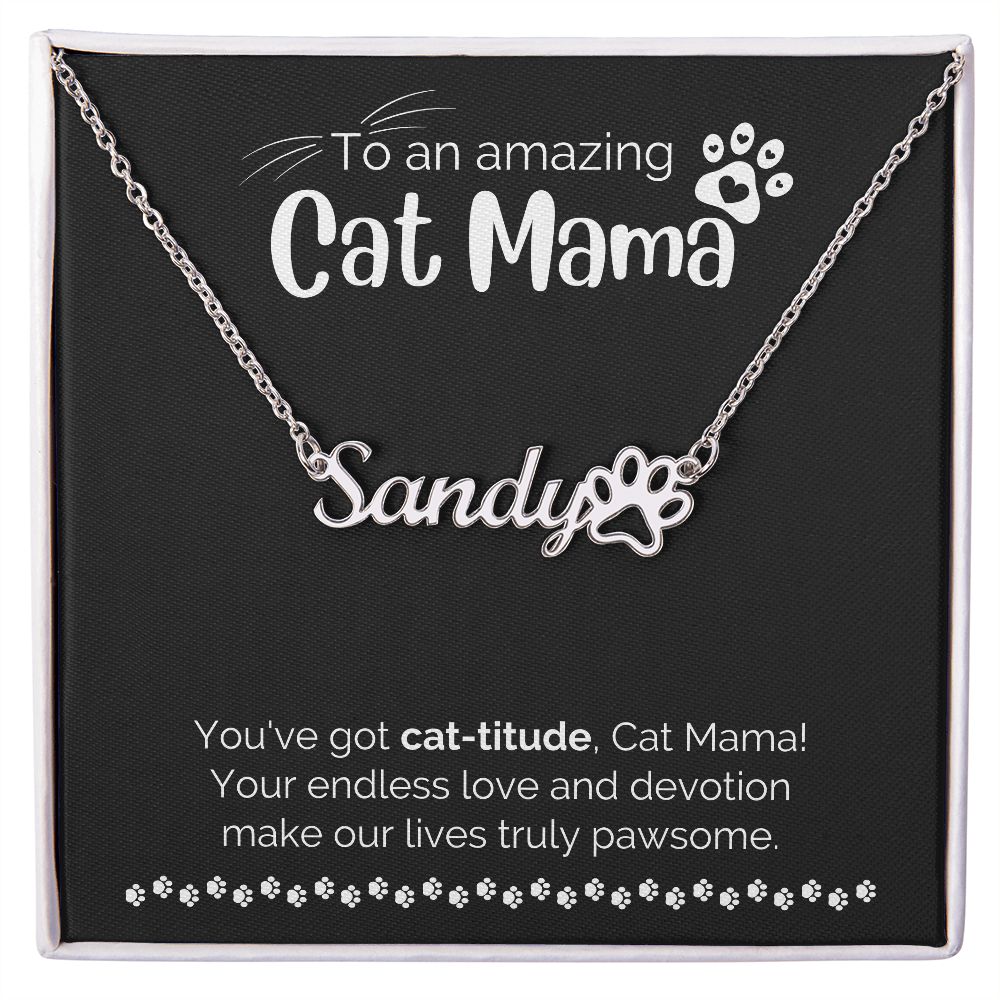 Personalized Amazing Cat Mom Name Necklace with Paw Print-FashionFinds4U