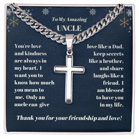 Personalized Cross Necklace for Uncle - Christmas
