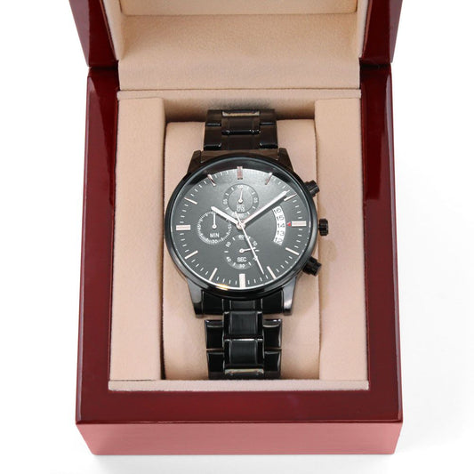 Personalized Engraved Black Chronograph Watch-FashionFinds4U