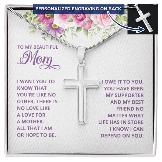 To A Mom Like No Other - Engraved Stainless Steel Cross-FashionFinds4U