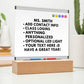 Personalized Teacher Whiteboard Acrylic Sign For Classroom - Optional LED Light