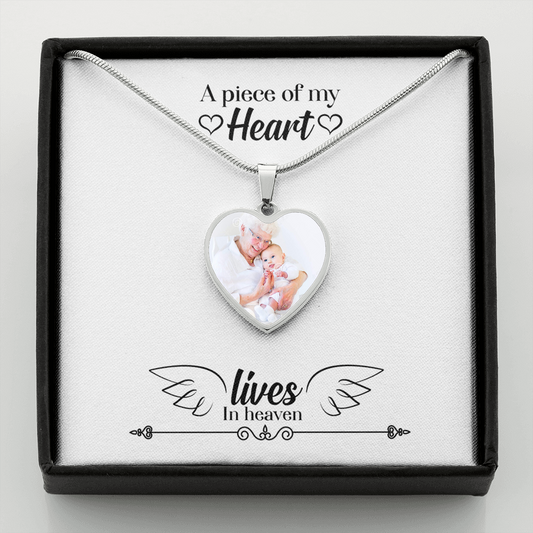 A Piece Of My Heart Lives In Heaven Photo Engraved Necklace-FashionFinds4U