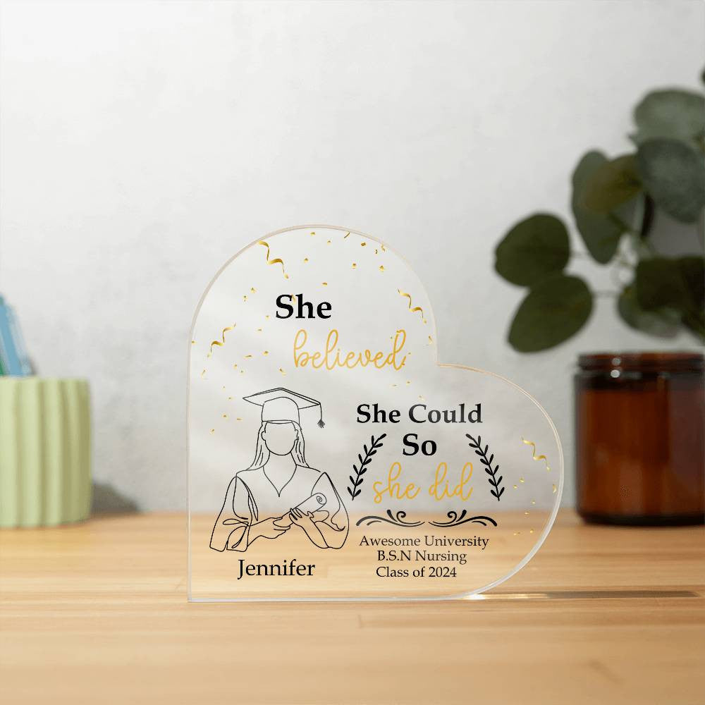 Personalized Graduation Heart Plaque Gift, She Believed She Could So She Did