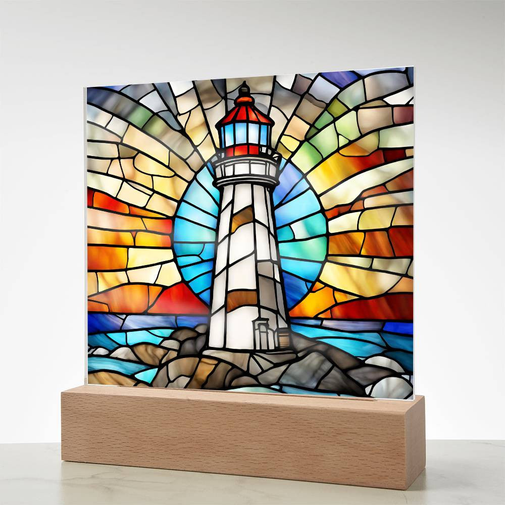 Lighthouse Faux Stained Glass Acrylic Plaque For Beach House Decoration Gift For Birthday Present Home Decor New Home