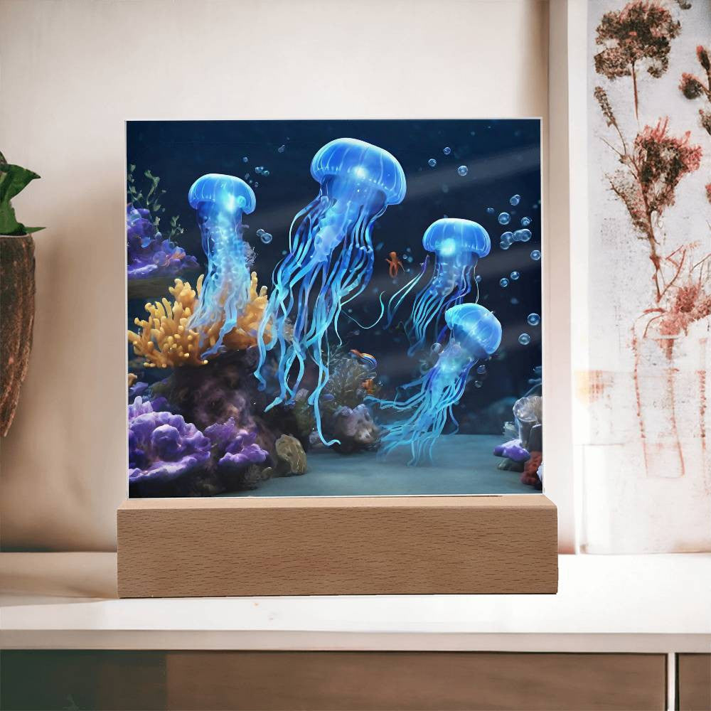 Ocean Nightlight, Fish Nightlight, Jellyfish LEDAcrylic Sign, Ocean Sign, Beach House Decor, Jelly Fish,  Ocean Underwater Sea Life Virtual Aquarium Decoration