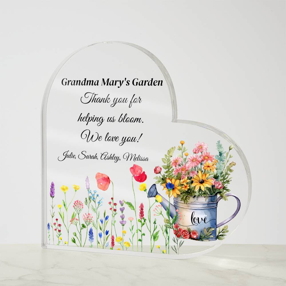 Grandmas Garden Acrylic Heart Gift