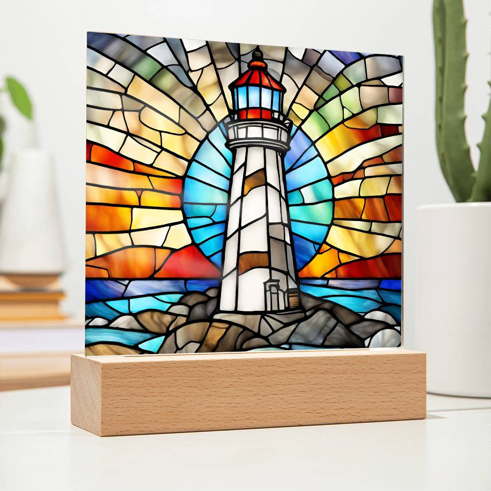 Lighthouse Faux Stained Glass Acrylic Plaque For Beach House Decoration Gift For Birthday Present Home Decor New Home