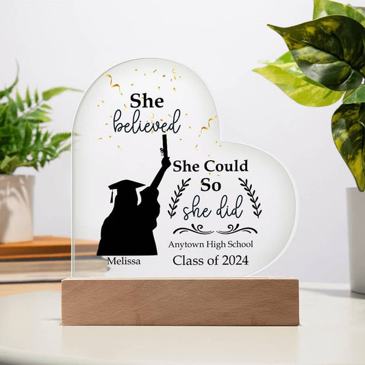 Personalized Graduation Gift for Her - LED Acrylic Heart Plaque