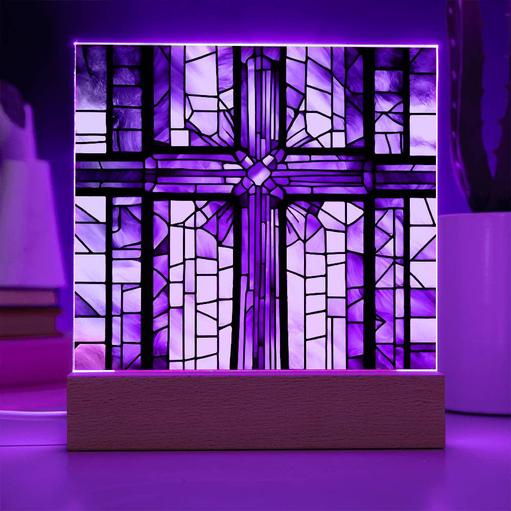 LED Acrylic Cross, Baptism gift, Easter Decoration, cross decor, Faux Stained Glass cross, Easter decor, religious decor, confirmation gift