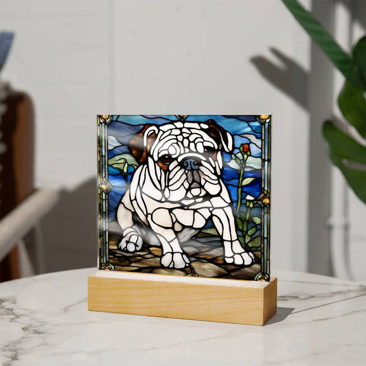 Bulldog Acrylic Bedside Lamp, English Bulldog Acrylic Plaque, Frenchie Home Decor,  Gift for French English Bulldog owner, Dog lover gift, Faux Stained Glass, Frenchie Picture