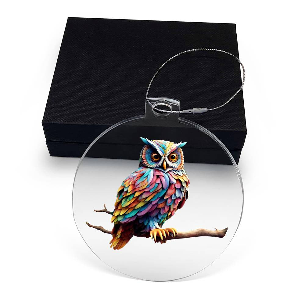 Prismatic Owl Round Christmas Ornament