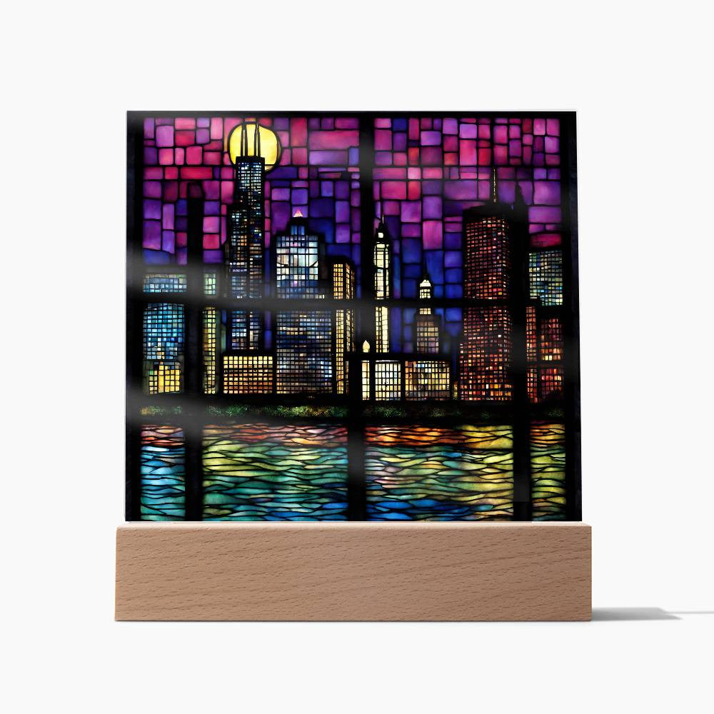 Chicago Skyline Sears Town LED Acrylic Square Plaque