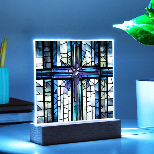 LED Acrylic Cross, Baptism gift, Easter Decoration, cross decor, Faux Stained Glass cross, Easter decor, religious decor, confirmation gift