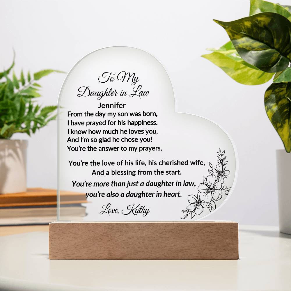 Daughter in Law Acrylic Heart Plaque