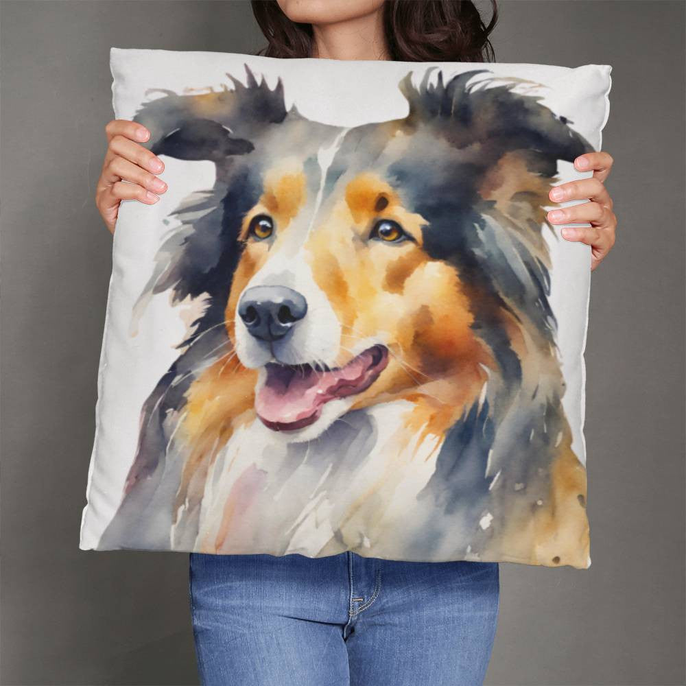 Watercolor Collie 2 Sided Pillow in 5 Sizes