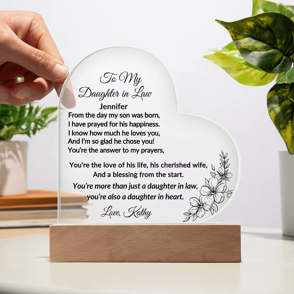 Daughter in Law Acrylic Heart Plaque