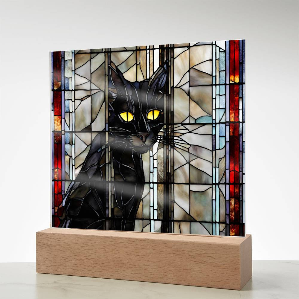 Black Cat Faux Stained Glass Acrylic Halloween Decoration