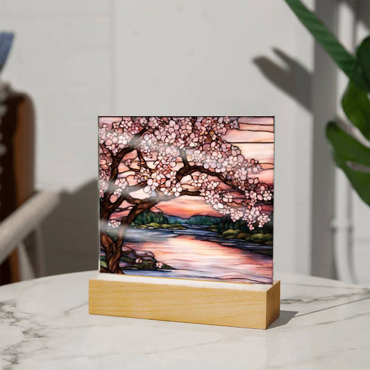 Cherry Blossom Tree On River Acrylic Plaque