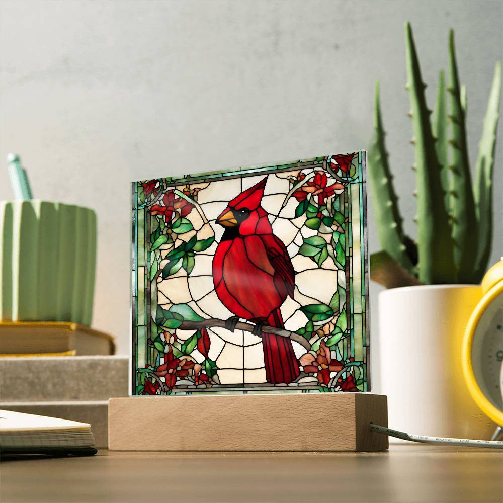 Faux Stained Glass Cardinal Acrylic Plaque Memorial and Remembrance Gift for Loss of Loved One Home Decor for Cardinal Lovers Red Bird