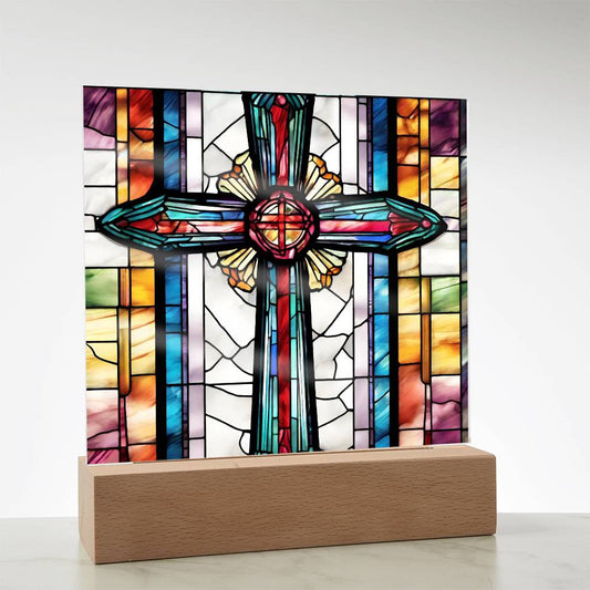 Biblical Cross Faux Stained Glass Gift For Christian Religious Gifts For Catholic 1st Communion Baptism Loss of Loved One