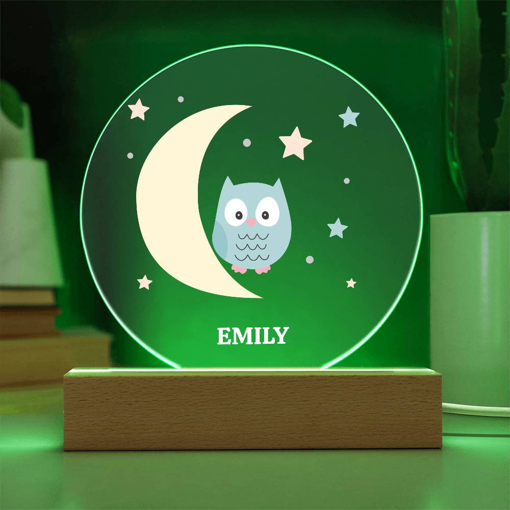 Owl Star and Moon Custom Name Night light