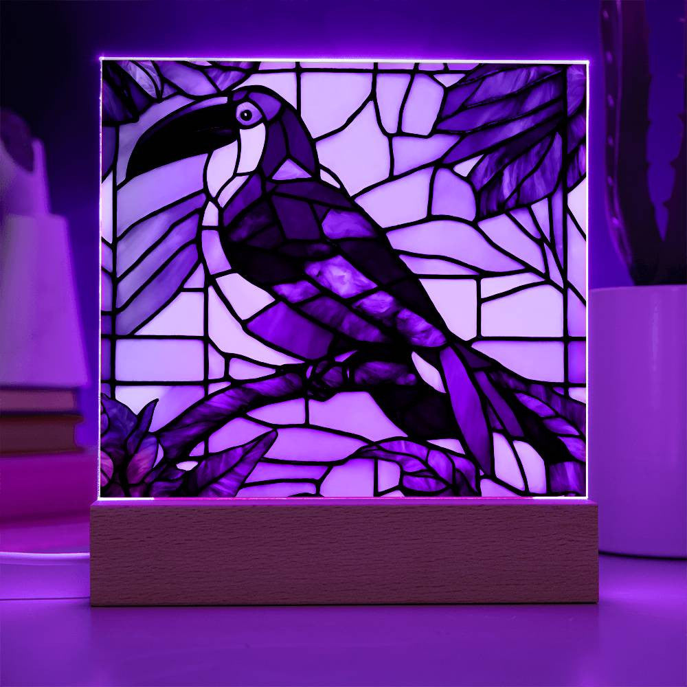Tucan Faux Stained Glass Acrylic Square Plaque
