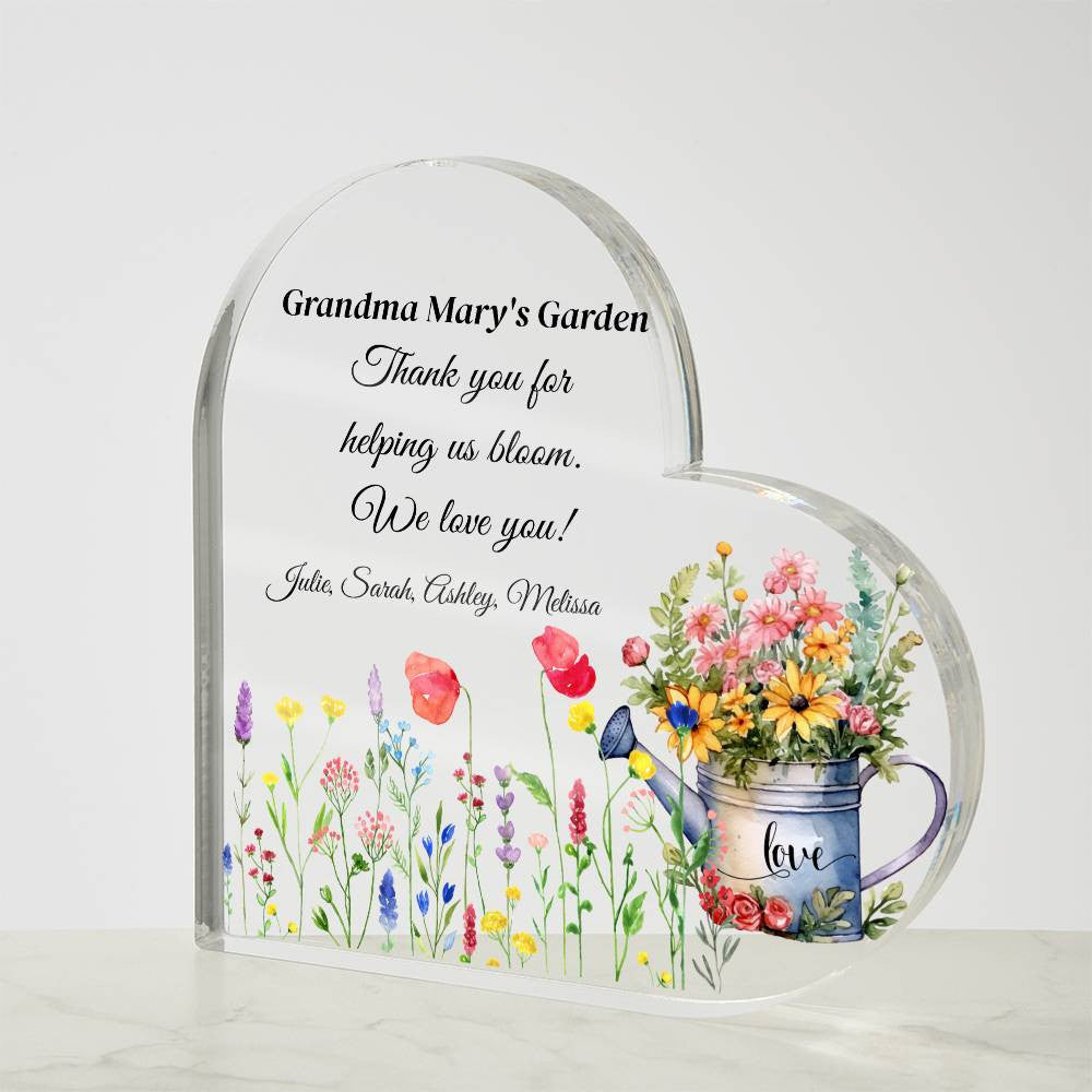 Grandmas Garden Acrylic Heart Gift