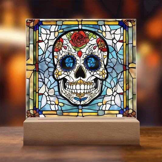 Sugar Skull Led Lighted Acrylic Plaque Halloween Decoration