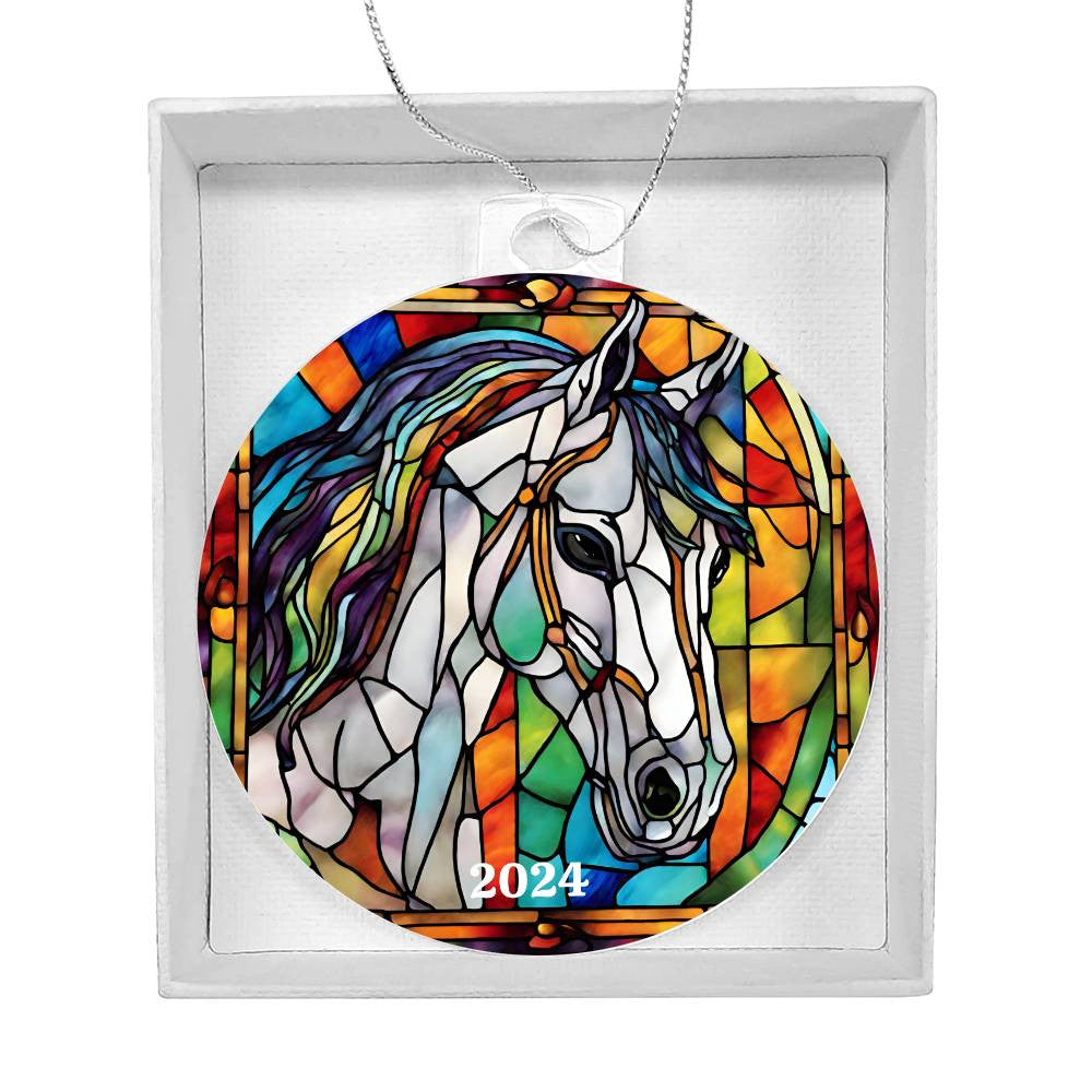 Faux Stained Glass Horse Acrylic Christmas Ornament