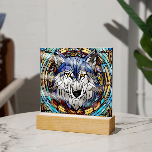 Wolf Faux Stained Glass Acrylic Plaque