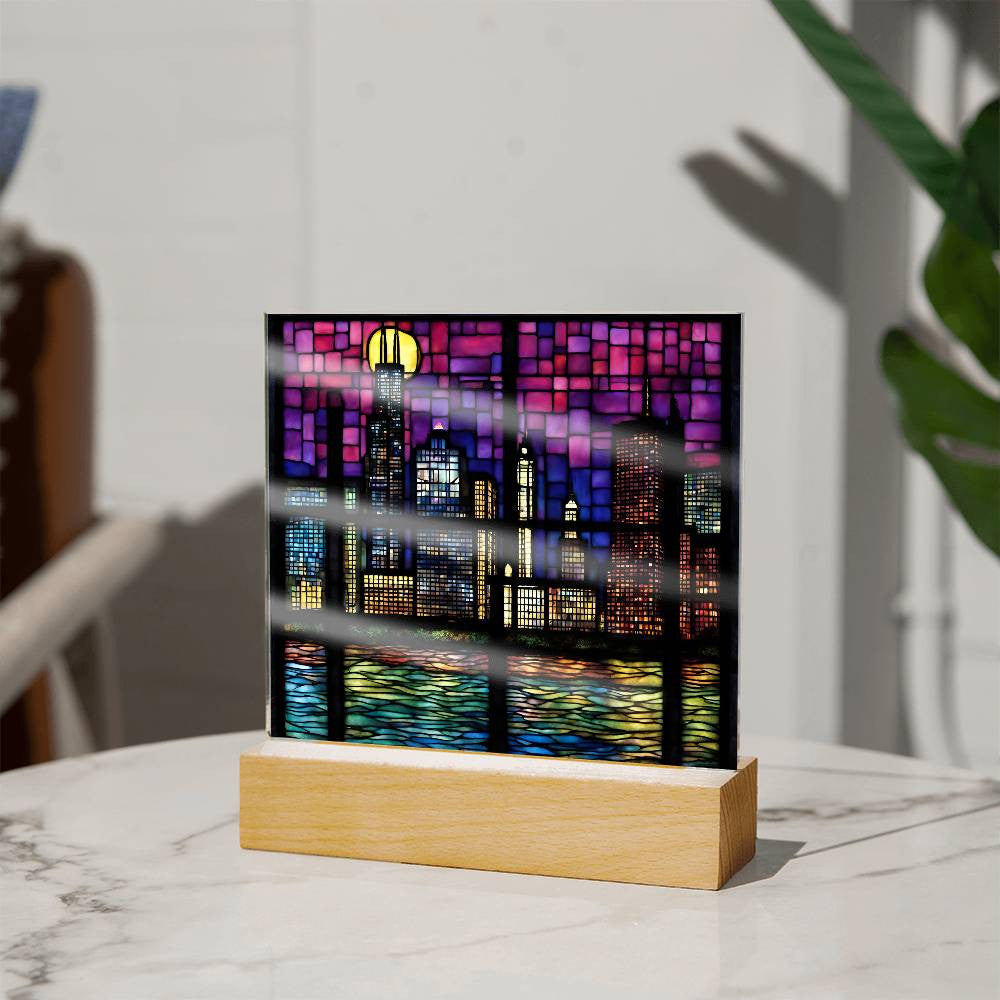 Chicago Skyline Sears Town LED Acrylic Square Plaque