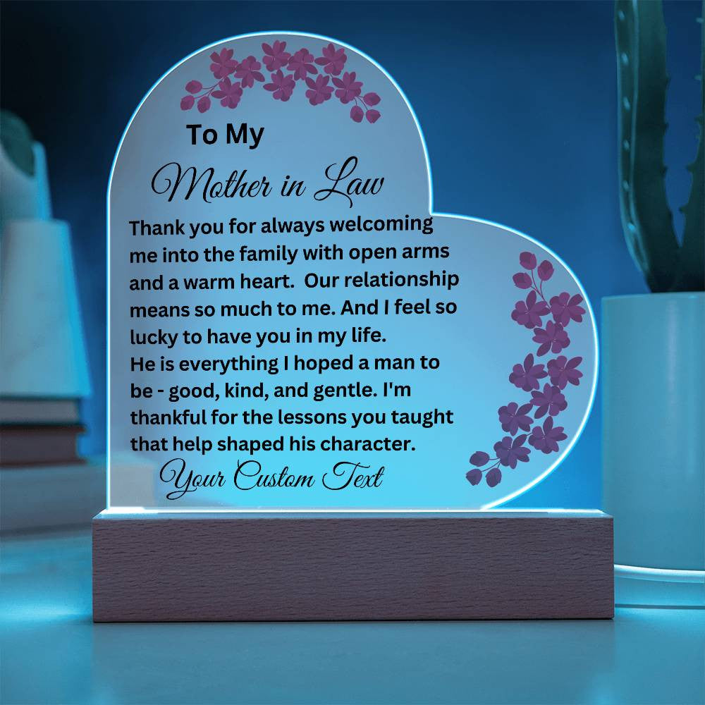 Mother in Law Acrylic Heart Plaque
