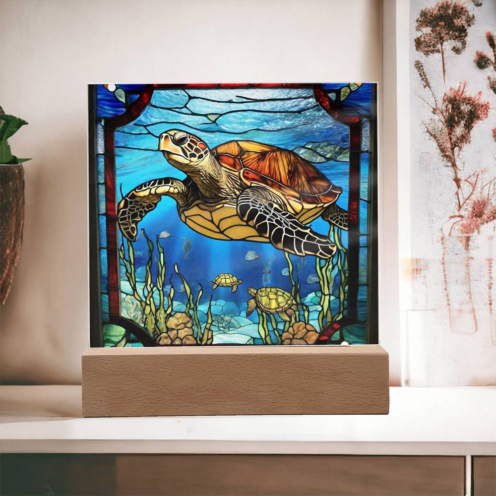 Simulated Stained Glass Sea Turtle Photo, LED Acrylic Plaque, Sea Turtle Nightlight, Ocean Art, Beach House, Girls Room Decor, Turtle Lover