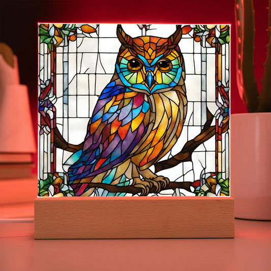 Owl Faux Stained Glass Acrylic Plaque Gift For House Warming Gift For Owl Nightlight Gift For Christmas Gift For Birthday Home Decor Gifts