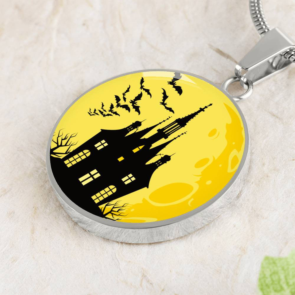 Halloween Jewelry, Haunted House Necklace, Halloween Gift, Spooky Charm Bracelet for Her, Engraved Keychain, Trick or Treat,  Full Moon,  Spooky,  Bats