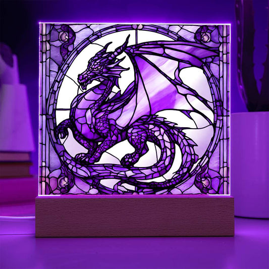 Dragon Picture, Dragon Faux Stained Glass Acrylic Plaque, Dragon Nightlight, Fantasty Gift,  Medieval Decor, Gift for Dragon Lover, Gothic