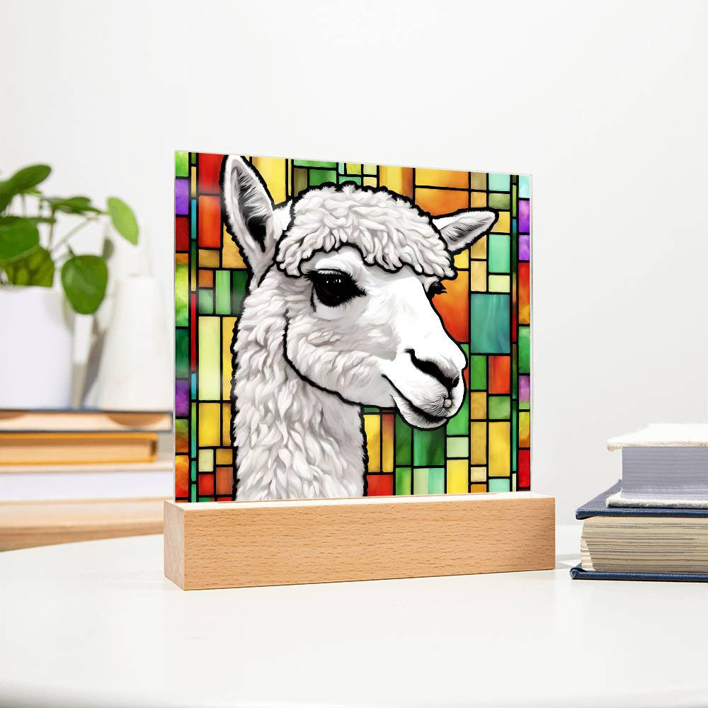 llama Faux Stained Glass Acrylic Plaque