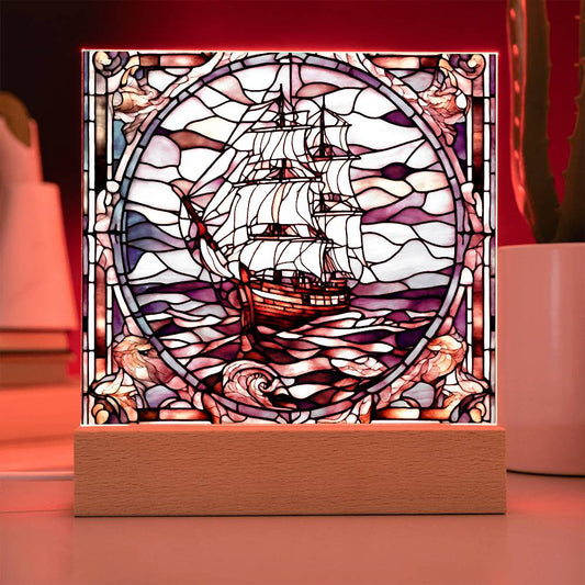 Ship Faux Stained Glass Acrylic Plaque