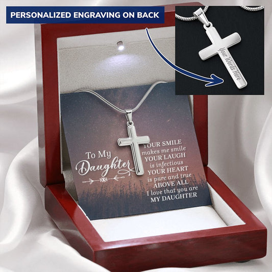 To My Daughter- Smile - Engraved Stainless Steel Cross-FashionFinds4U