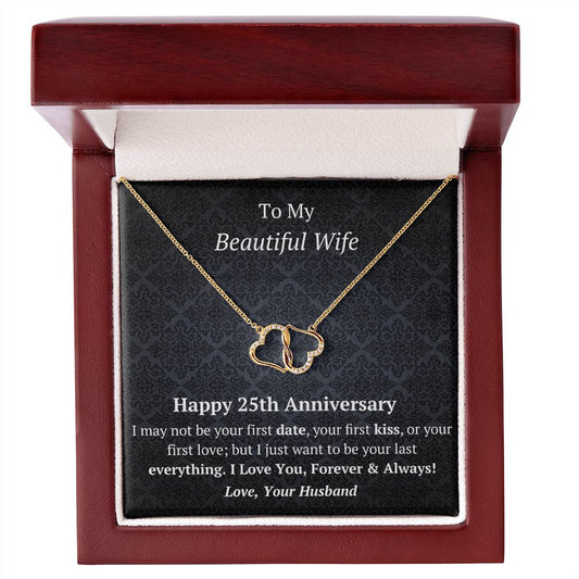Wife - 25th Anniversary - 10K Gold Diamond Joined Hearts Necklace-FashionFinds4U